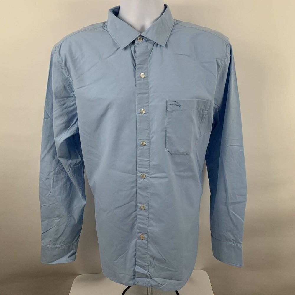 Tommy Bahama Button Down Shirt Men's Large 100% Nylon Light Blue Long Sleeve